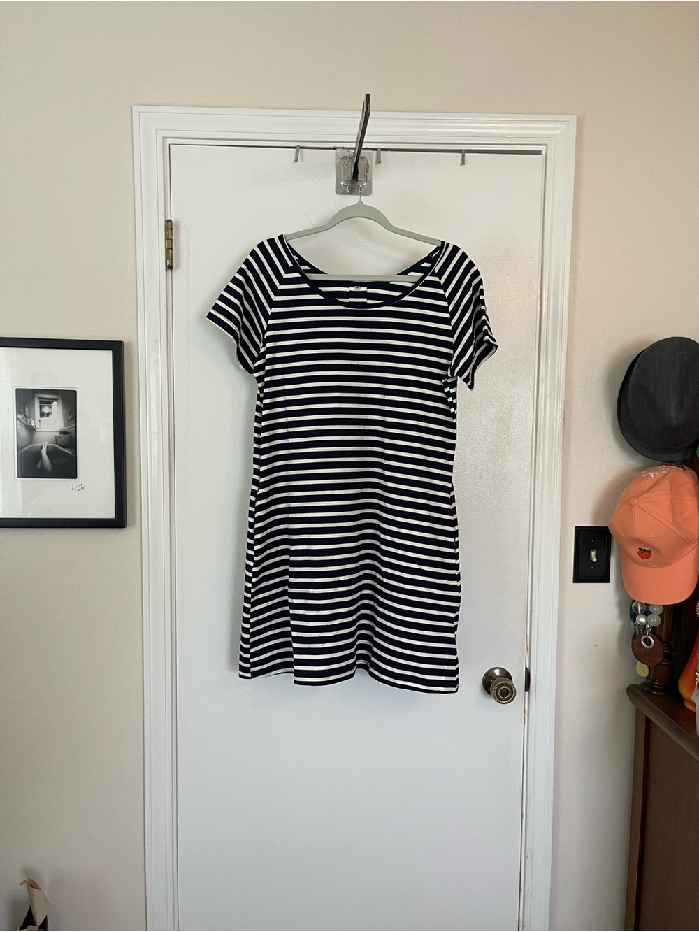Striped Navy and White Boatneck Dress- Size M